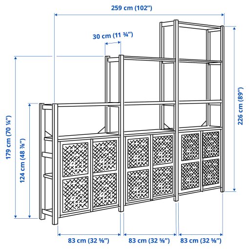 IVAR, shelving unit with doors, 259x30x226 cm, 594.034.72