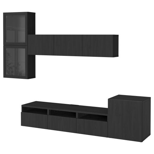 BESTÅ, TV storage combination/glass doors/drawers soft closing, 300x42x211 cm, 594.067.10