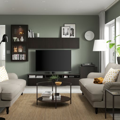 BESTÅ, TV storage combination/glass doors/drawers soft closing, 300x42x211 cm, 594.067.10
