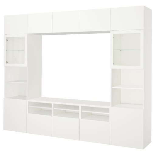 BESTÅ, σύνθεση αποθήκευσης TV/γυάλινες πόρτες/συρτάρια ανοίγματος με πίεση, 300x42x231 cm, 594.110.09