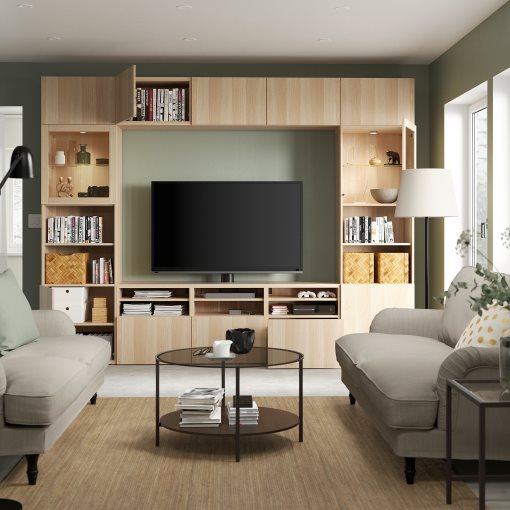 BESTÅ, TV storage combination/glass doors/drawers soft closing, 300x42x231 cm, 594.110.14