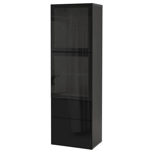 BESTÅ, storage combination with glass doors/drawers soft closing, 60x42x193 cm, 693.011.09
