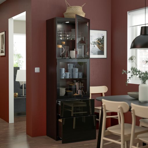 BESTÅ, storage combination with glass doors/drawers soft closing, 60x42x193 cm, 693.011.09