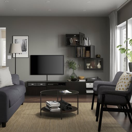BESTÅ, TV storage combination/glass doors/drawers push open, 240x42x190 cm, 694.112.97