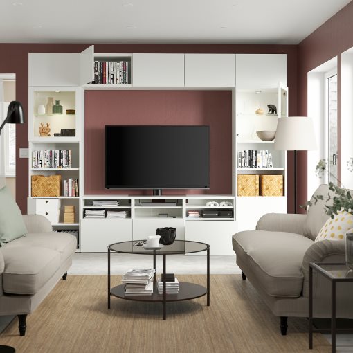 BESTÅ, σύνθεση αποθήκευσης TV/γυάλινες πόρτες/συρτάρια με μαλακό κλείσιμο, 300x42x231 cm, 794.110.13