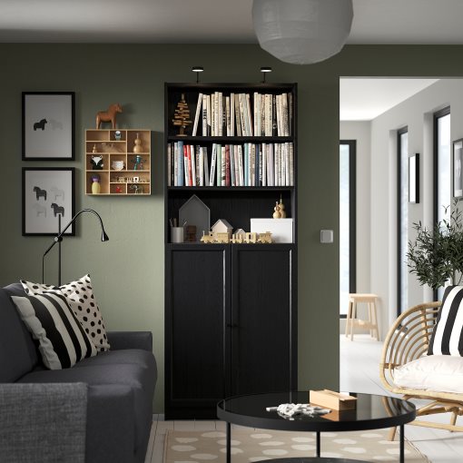 BILLY/OXBERG, bookcase with doors, 80x30x202 cm, 794.833.64
