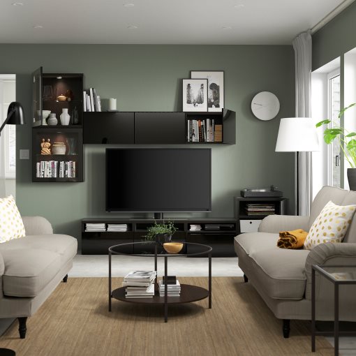BESTÅ, TV storage combination/glass doors/drawers push open, 300x42x211 cm, 894.067.18