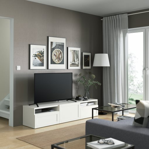 BESTÅ, TV bench with door/drawers soft closing, 180x42x39 cm, 193.285.78