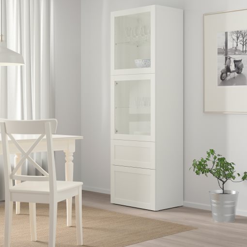 BESTÅ, storage combination with glass doors/drawers soft closing, 60x42x193 cm, 293.008.71