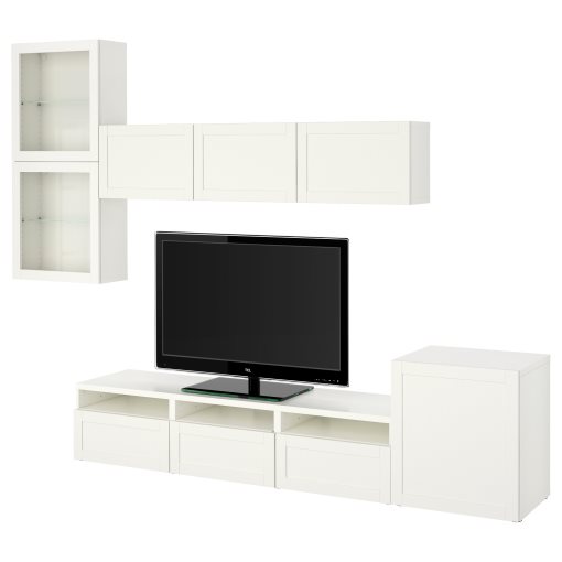 BESTÅ, σύνθεση αποθήκευσης TV/γυάλινες πόρτες/συρτάρια με μαλακό κλείσιμο, 300x42x211 cm, 294.069.24