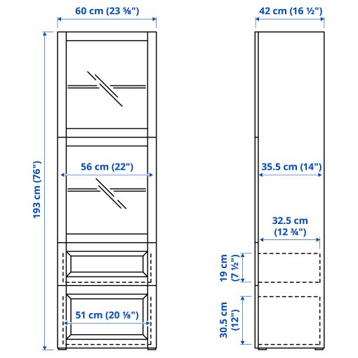 BESTÅ, storage combination with glass doors/drawers soft closing, 60x42x193 cm, 493.008.70