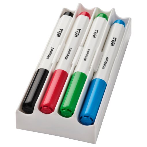 MÅLA, whiteboard pen with holder/eraser, 4 pack, 504.565.92