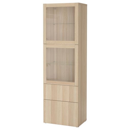 BESTÅ, storage combination with glass doors/drawers soft closing, 60x42x193 cm, 593.008.60