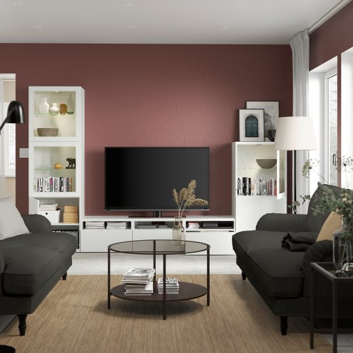 BESTÅ, σύνθεση αποθήκευσης TV/γυάλινες πόρτες/συρτάρια ανοίγματος με πίεση, 300x42x193 cm, 694.063.85