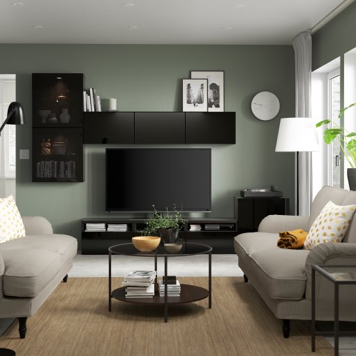 BESTÅ, TV storage combination/glass doors/drawers push open, 300x42x211 cm, 694.067.19