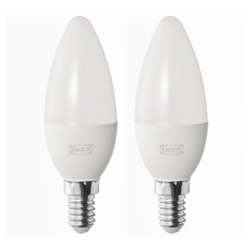 SOLHETTA, λαμπτήρας LED E14 470 lumen/κεράκι, 2 τεμ., 004.987.35