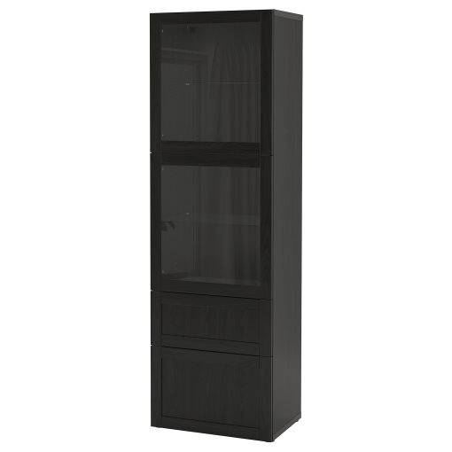 BESTÅ, storage combination with glass doors/drawers soft closing, 60x42x193 cm, 493.008.70