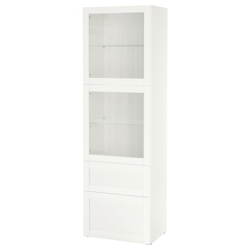 BESTÅ, storage combination with glass doors/drawers soft closing, 60x42x193 cm, 293.008.71