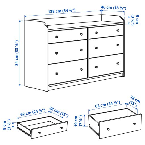 HAUGA, chest of 6 drawers, 138x84 cm, 004.072.69