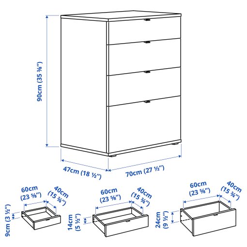 VIHALS, συρταριέρα με 4 συρτάρια, 70x47x90 cm, 004.832.39