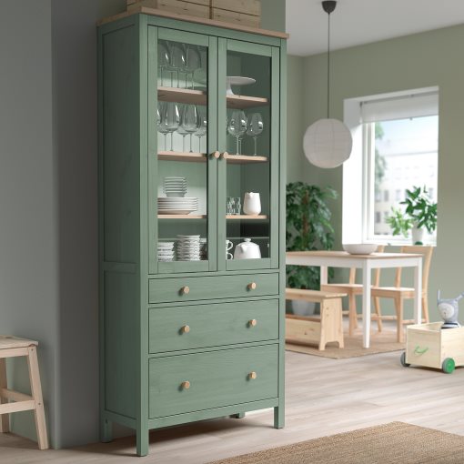 HEMNES, glass-door cabinet with 3 drawers, 90x197 cm, 005.961.61