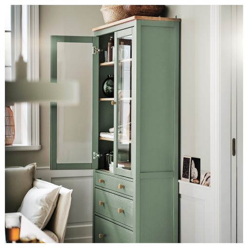 HEMNES, glass-door cabinet with 3 drawers, 90x197 cm, 005.961.61