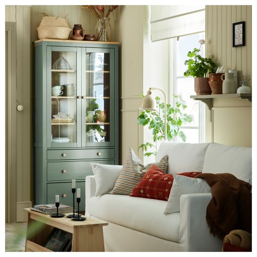 HEMNES, glass-door cabinet with 3 drawers, 90x197 cm, 005.961.61
