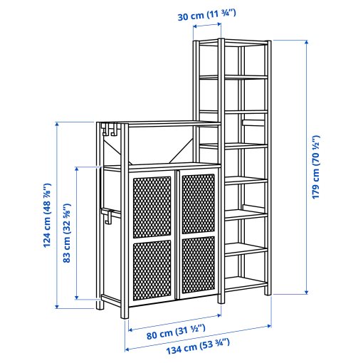 IVAR, shelving unit with cabinet, 134x30x179 cm, 094.013.76