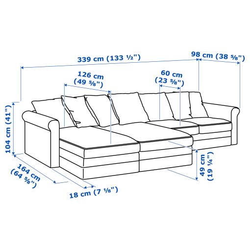 GRÖNLID, 4θέσιος καναπές με 2 σεζλόνγκ, 094.089.81