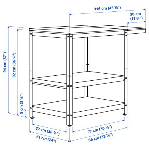 GRILLSKÄR, kitchen island with side table/outdoor, 93/116x61 cm, 094.952.28