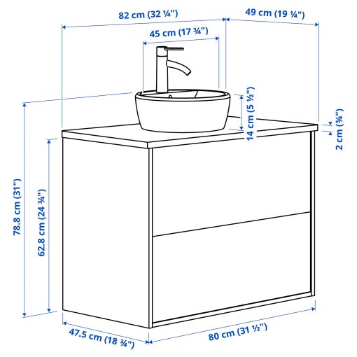 HAVBACK/TORNVIKEN, wash-stand with drawers/wash-basin/tap, 82x49x79 cm, 095.214.06