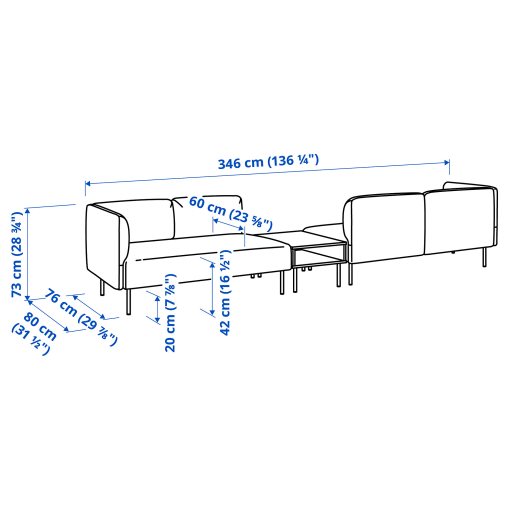 LILLEHEM, 4-seat modular sofa with side table, 095.697.52