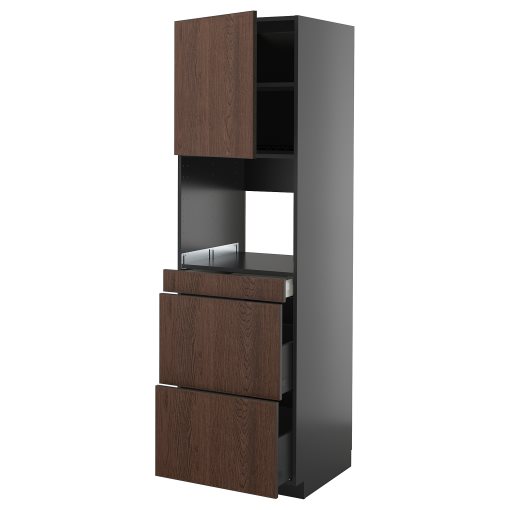 METOD/KNIVSHULT, high cabinet for microwave combi with door/3 drawers, 60x60x200 cm, 095.894.96