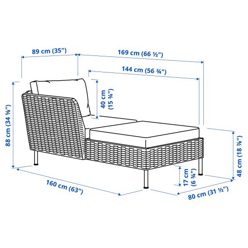 VITTSKÄR, modular chaise longue with armrest, outdoor, 095.912.58