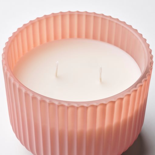 SOCKERLÖNN, scented candle in glass 2 wicks/Peach & blossom, 30 hr, 105.381.56