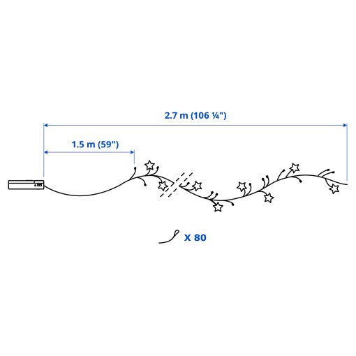 STRÅLA, lighting chain with built in LED light source/80 lights/battery-operated mini/star, 105.991.16