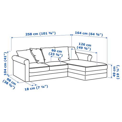 GRÖNLID, τριθέσιος καναπές με σεζλόνγκ, 194.071.46