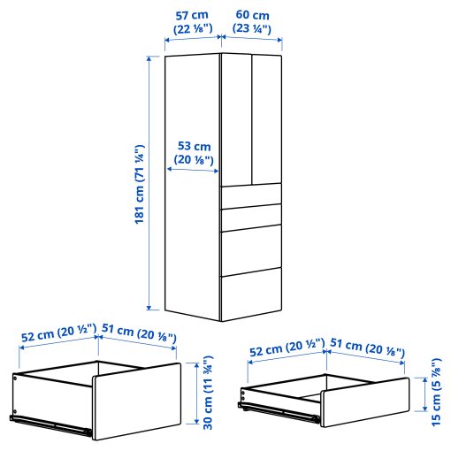 SMASTAD/PLATSA, wardrobe with 4 drawers, 60x57x181 cm, 195.465.43
