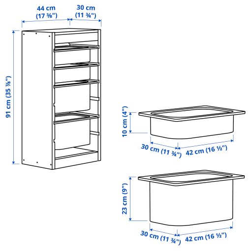 TROFAST, storage combination with boxes, 44x30x91 cm, 195.754.32