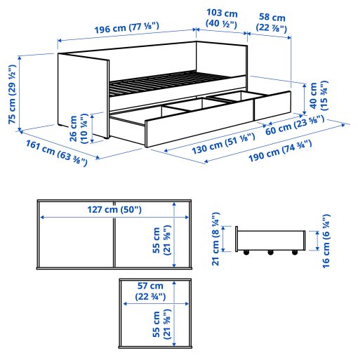 VIHALS, day-bed with storage/1 mattress, 80x200 cm, 195.805.94