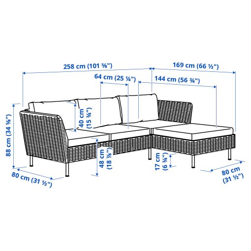 VITTSKÄR, 3-seat sofa with chaise longue and armrests, outdoor, 195.912.53