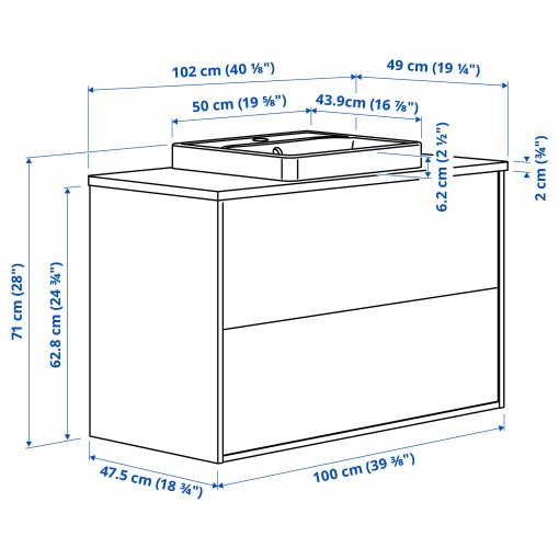 HAVBACK/ORRSJON, έπιπλο νιπτήρα με συρτάρια/νιπτήρα, 102x49x71 cm, 196.293.74