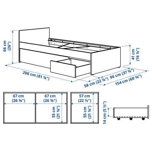 VIHALS, bed frame with 2 storage boxes, 90x200 cm, 196.347.33