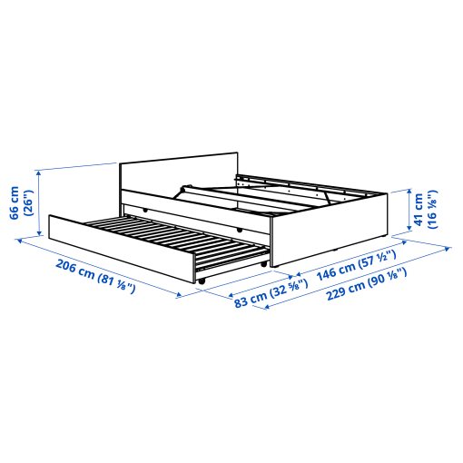 VIHALS, bed frame with 1 trundle bed, 140x200 cm/80x200 cm, 196.347.52