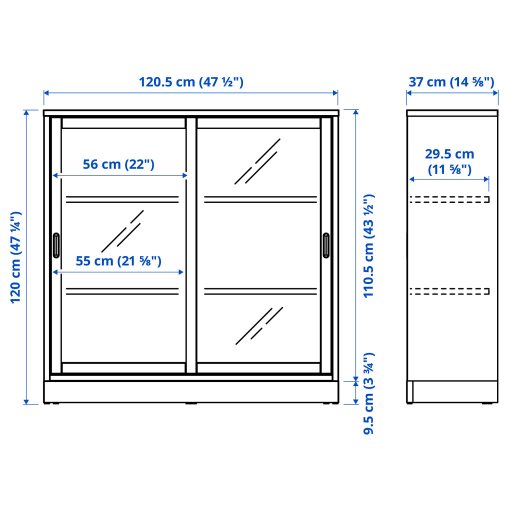 TONSTAD, ντουλάπι με συρόμενες γυάλινες πόρτες, 121x37x120 cm, 204.892.78