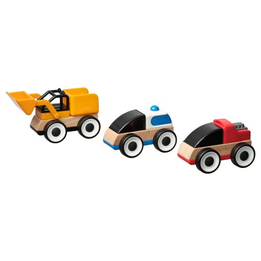 LILLABO, 3-piece vehicle set/excavator/police car/race car, 205.993.47