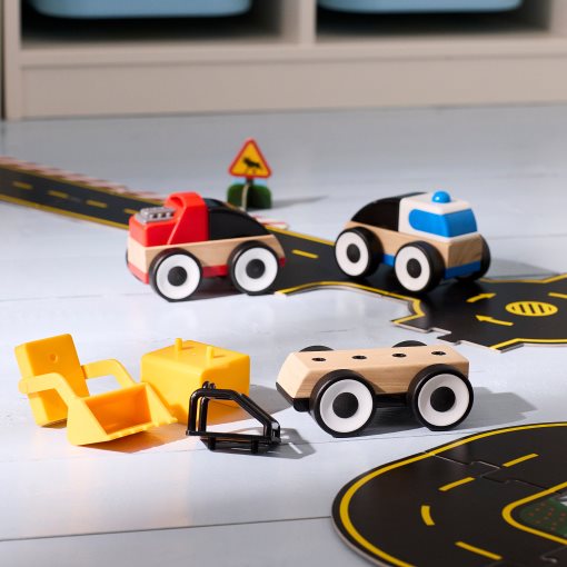 LILLABO, 3-piece vehicle set/excavator/police car/race car, 205.993.47