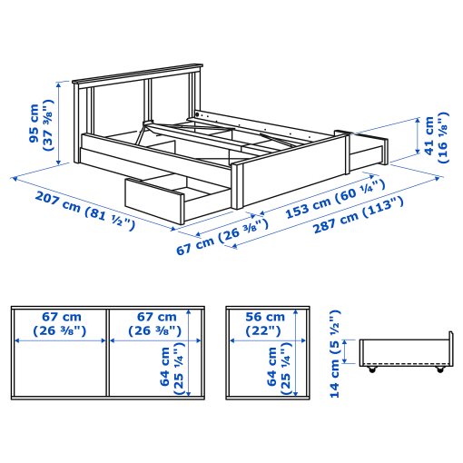 SONGESAND, bed frame with 4 storage boxes, 140X200 cm, 292.413.20
