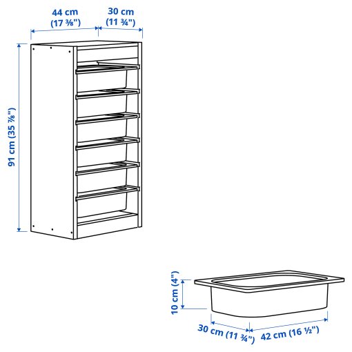 TROFAST, storage combination with boxes, 44x30x91 cm, 294.774.88