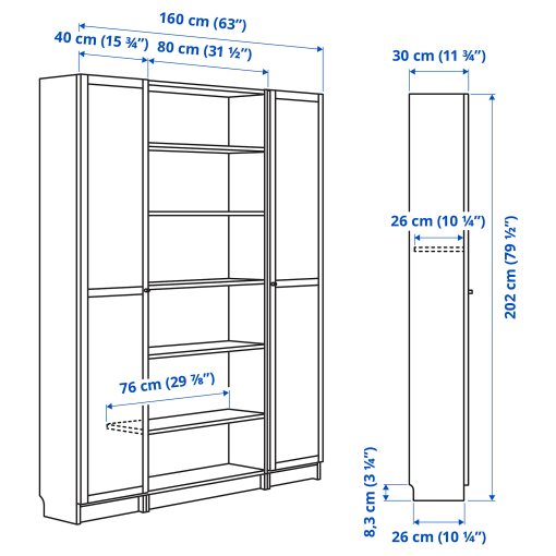BILLY/OXBERG, bookcase combination with glass doors, 160x202 cm, 294.835.40
